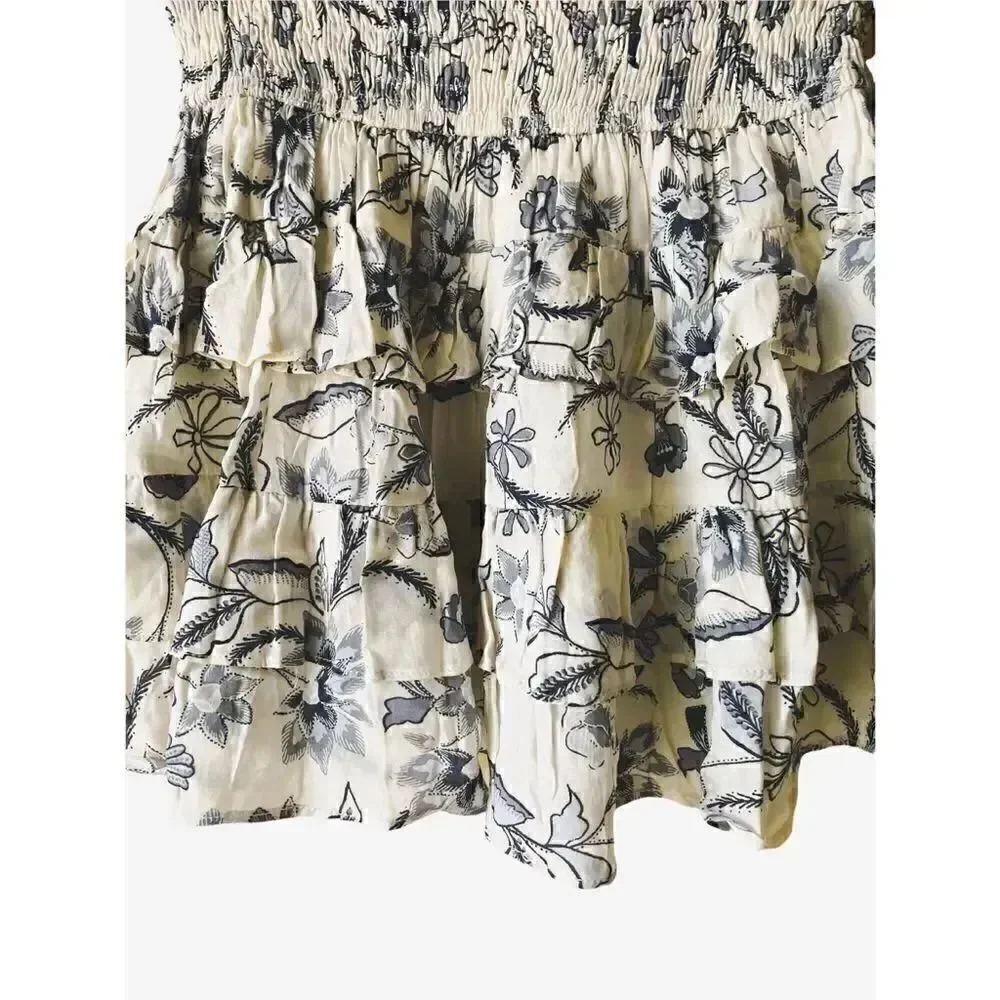 Olivaceous Floral Paisley Smocked Ruffled Tiered Womens Skirt SZ S